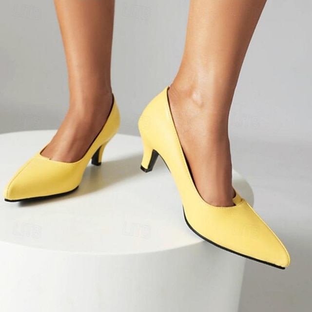  Damen Absätze Weiße Schuhe Täglich Kätzchen-Ferse Geschlossene Spitze Minimalismus PU Halbschuhe Schwarz Weiß Gelb