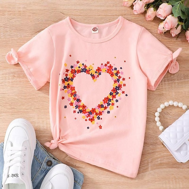  Kids Girls' T shirt Floral Casual Short Sleeve Crewneck Daily 7-13 Years Summer Yellow Pink Blue