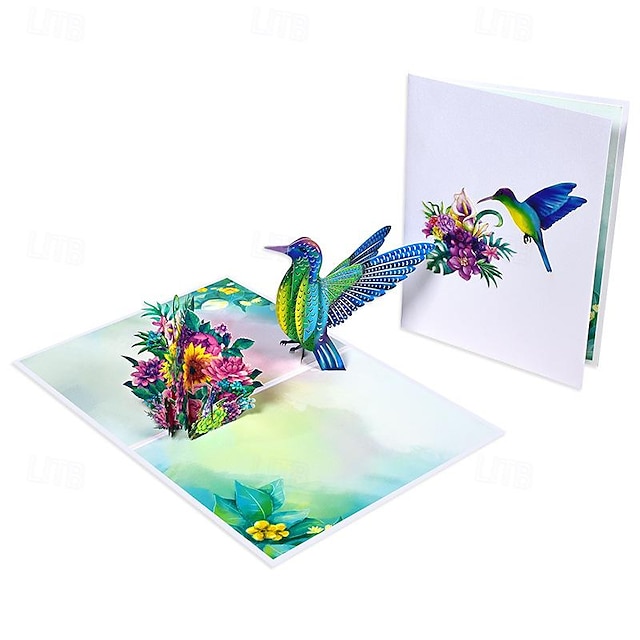  artesaanisininen kolibri 3d onnittelukortti äitienpäivälahja hienosti käsintehty paperiveistos lahja, ihanteellinen syntymäpäiville ja sen jälkeen