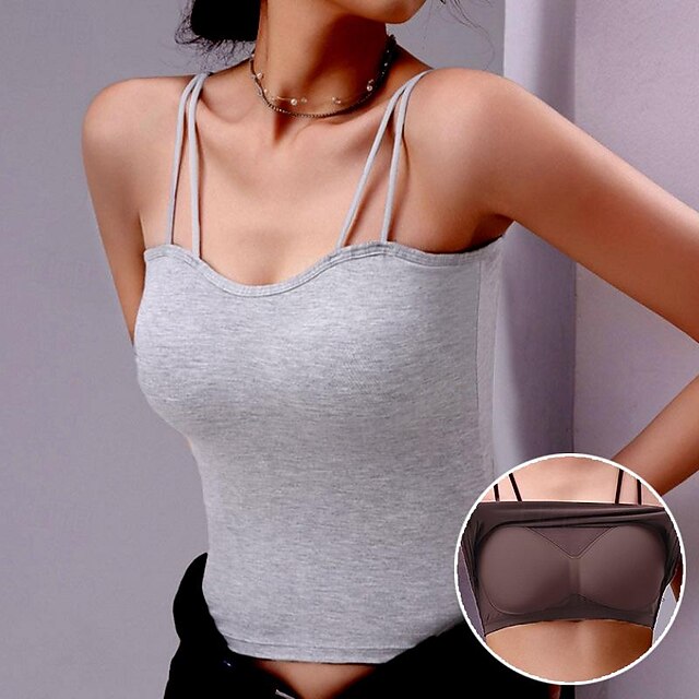 Women's Camisole Tank Top Basic Sleeveless Regular Tops Strapless White Brown Gray Summer 10