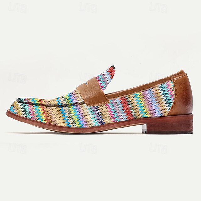  Men's Colorful Chevron Woven Penny Loafers