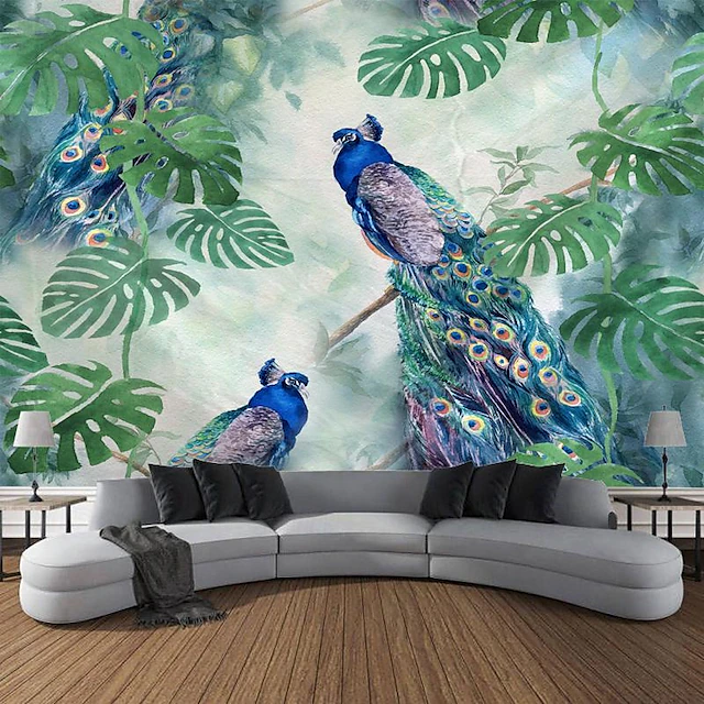 Animal Peacock Leaf Hanging Tapestry Wall Art Large Tapestry Mural Decor Photograph Backdrop Blanket Curtain Home Bedroom Living Room Decoration 6
