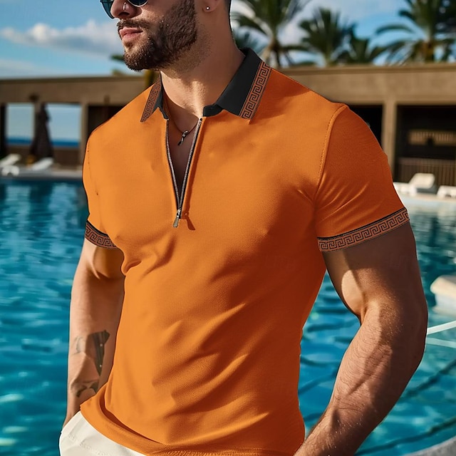  Men's Polo Knit Polo Sweater Outdoor Business Turndown Short Sleeve Modern Formal Solid Color Zipper Summer Regular Fit Light Blue Red Orange Beige Polo