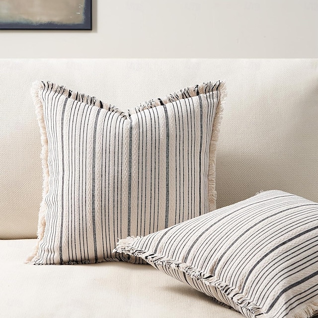  poszewki na poduszki nowoczesna wiejska kanapa z frędzlami, bawełniane lniane poszewki na poduszki w paski w stylu boho do sypialni w salonie
