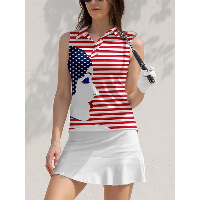  Women's Golf Polo Shirt Red Sleeveless Cartoon Ladies Golf Attire Clothes Outfits Wear Apparel