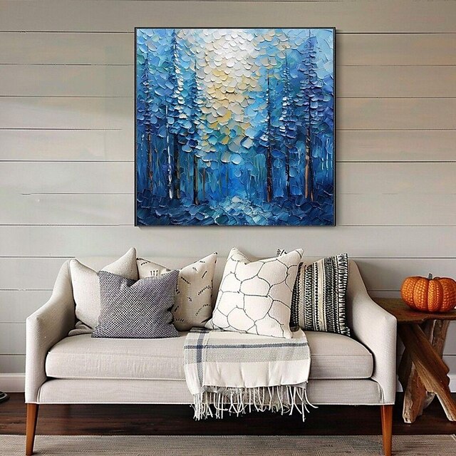  Handmade Oil Painting Canvas Wall Art Decoration Modern Knife Drawing Abstract Forest Tree Landscape for Home Decor Rolled Frameless Unstretched Painting