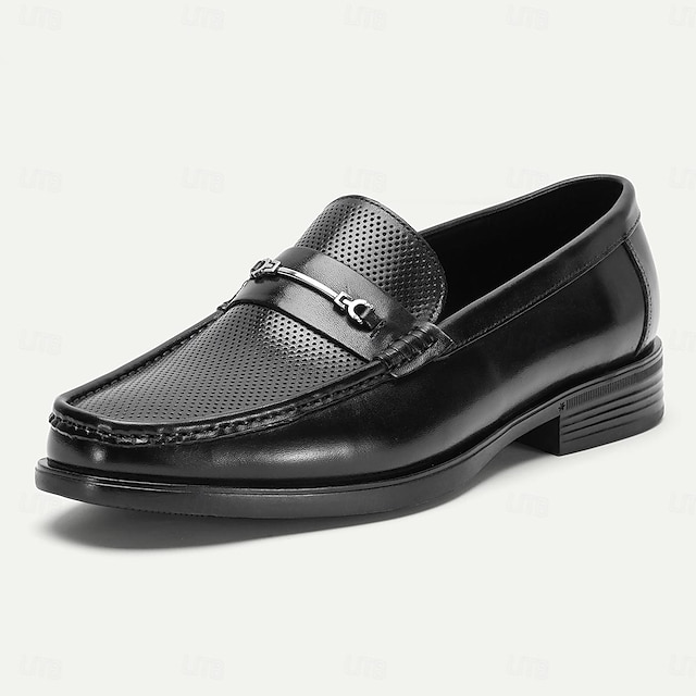  klassiska loafers för män i svart perforerat läder i metall