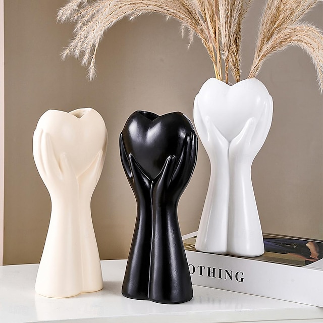  Resin Art Human Body Design Flower Vase - Holding a Heart Shape, Unique Modern Decorative Vase, Ideal for Dining Table Centerpiece, Restaurant, Living Room, Wedding Decor