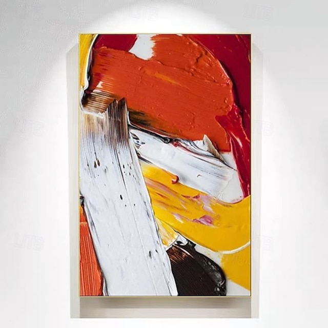  tela pintada à mão texturizada embrulhada pintura a óleo arte de parede laranja branco preto pintura abstrata em tela arte moderna pintura a óleo à mão moldura interior de casa pronta para pendurar