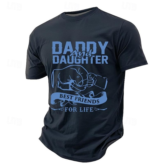  Father's Day papa shirts Daddy And Daughter Best Friends For Life Letter Gesture Athleisure Street Styleb Men'S 3d Print T Shirt Gifts Dark Blue Crew Neck Shirt Summer Spring Clothing S-3xl