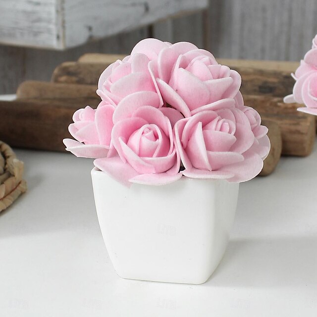  Mini pianta in vaso di rose artificiali per decorazioni domestiche realistiche
