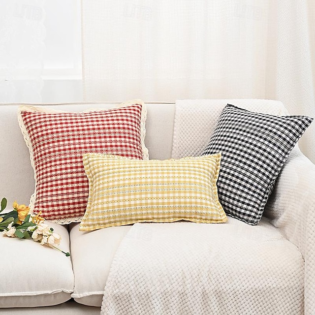  1 pcs Polyester Pillow Cover, Plaid Rectangular Square Traditional Classic