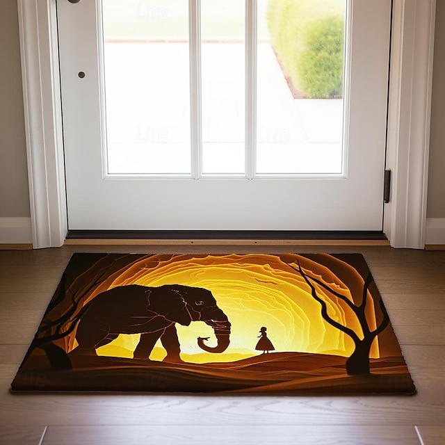 Sombra elefante menina capacho antiderrapante à prova de óleo tapete interior ao ar livre decoração do quarto tapete do banheiro tapete de entrada porta