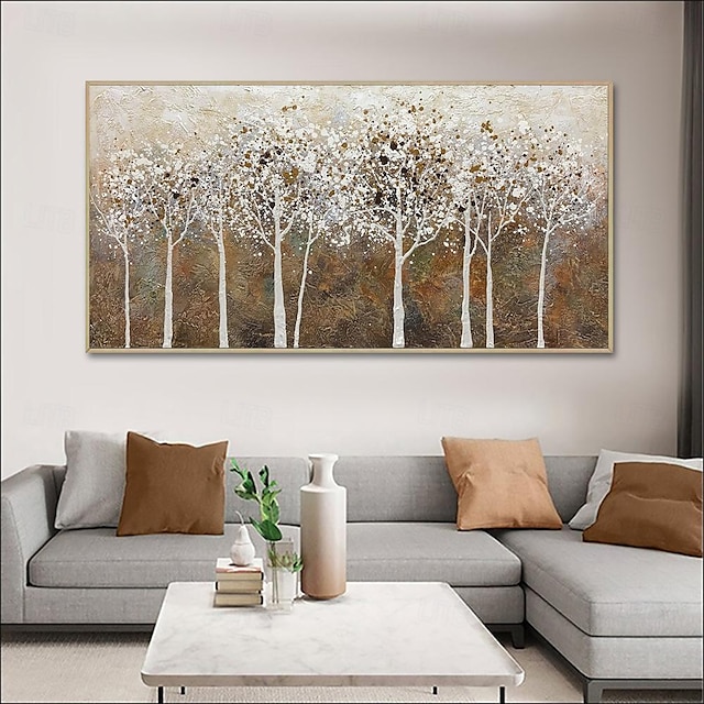  Handmade Oil Painting Canvas Wall Art Decoration Abstract Landscape Birch Forest for Living Room Home Decor Rolled Frameless Unstretched Painting
