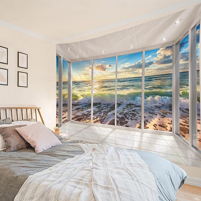  Fensteransicht Landschaft hängen Wandteppich Kunst große Wandteppich Wandbild Dekor Fotografie Hintergrund Decke Vorhang Haus Schlafzimmer Wohnzimmer Dekoration Wandtuch XXL Natur