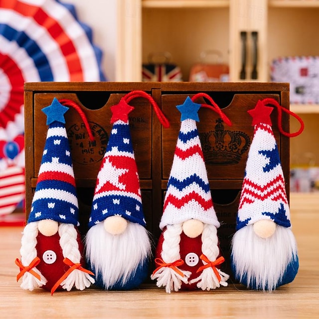  Brinquedo gnomo sueco patriótico feito à mão - estatueta de anão do Dia da Independência, perfeito como ornamento decorativo do Memorial Day Americano ou pingente pendurado