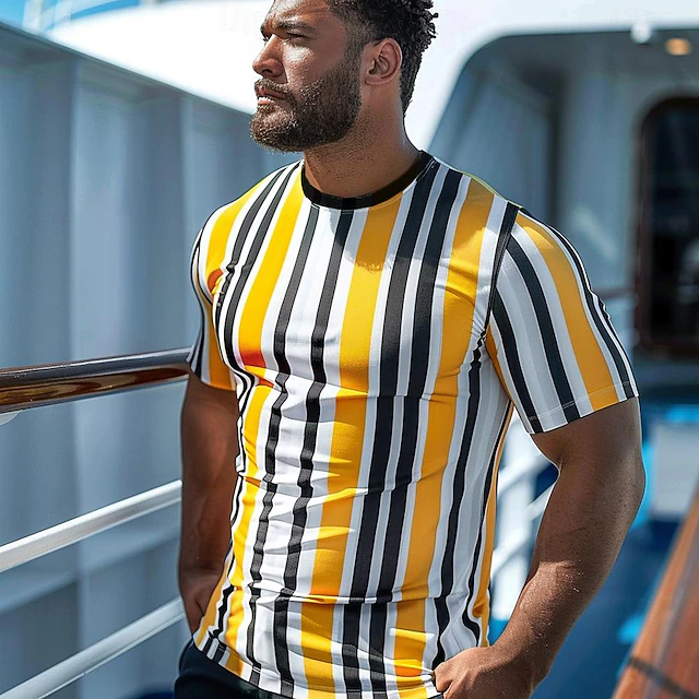 Men's Line T Shirt Short Sleeve T shirt 3D Print Crew Neck Shirt Daily Designer Retro Vintage Sports Outdoor Holiday Going out Yellow Spring & Summer Clothing Apparel S M L XL XXL XXXL4