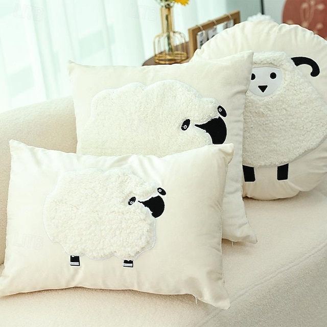  Housse de coussin brodée en forme de mouton paresseux, carrée, ronde, décorative, pour chambre à coucher, salon, canapé, chaise (housse uniquement)
