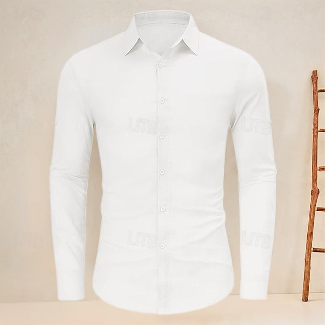  Per uomo Camicia Camicia di lino Camicia casual Camicia di cotone Semplice Vacanza Camicia hawaiana Nero Bianco Rosa Blu Manica Lunga Collo ripiegato Primavera & Autunno Abbigliamento Bottonato