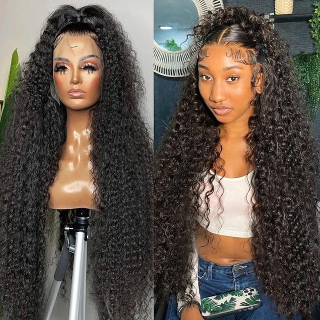  13x6 Deep Wave Lace Front Wigs Human Hair 180% Density HD Deep Curly Lace Frontal Wigs Human Hair Wigs For Women Pre Plucked With Baby Hair Natural Color