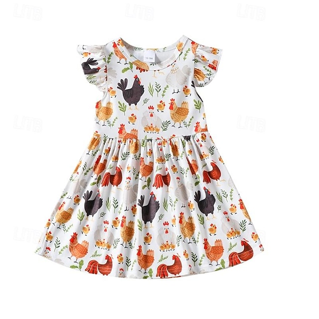 Kids Dinosaur Chicken Toddler Girl Clothes Summer Dress For Baby Girl