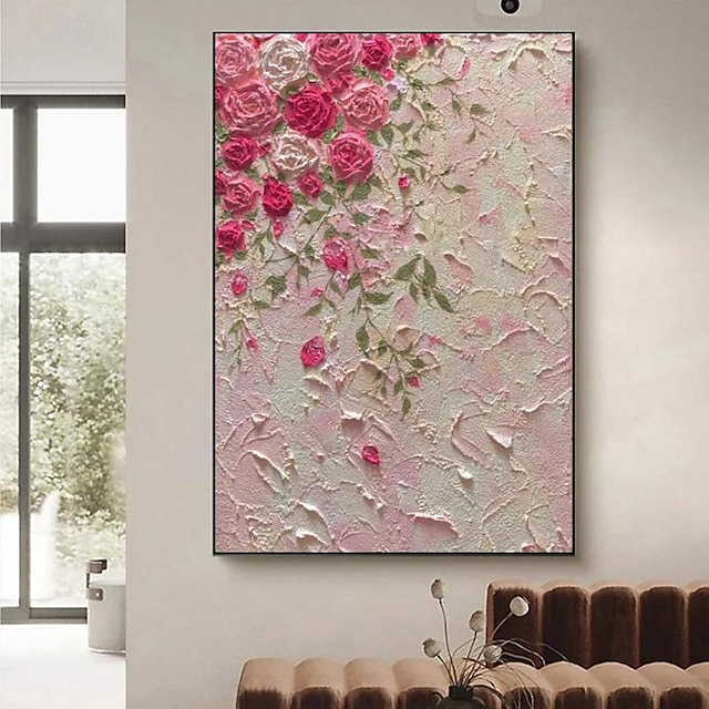  Pintado à mão rosa rosa pintura rosa arte da parede rosa flor 3d pintura abstrata da lona floral arte da parede pintura para decoração de parede casa