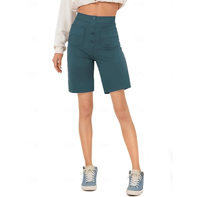  Women's Shorts Pajamas Cotton And Linen High Waist Short Navy-blue Summer