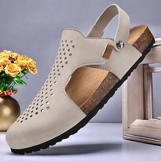  Men's Sandals Slippers & Flip-Flops Flat Sandals Microfiber Breathable Comfortable Slip Resistant Loafer Buckle Brown Beige