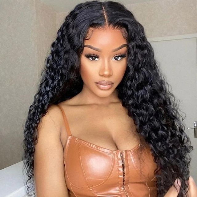  Water Wave 13x6 HD Transparent Lace Front Wigs Human Hair 180 Density Wet and Wavy Wigs for Women Curly Lace Front Wigs Pre Plucked with Baby Hair Natural Color