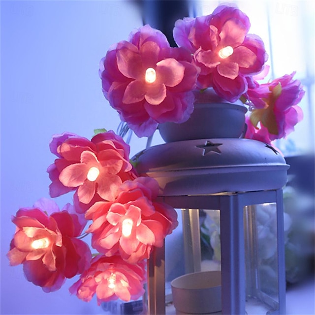  1 set luci decorative a stringa led 1.5m 10led / 3m 20led luci a forma di fiore con cinturino luci leggiadramente fiori luci a stringa lanterna in plastica led puntelli romantici per la casa luce