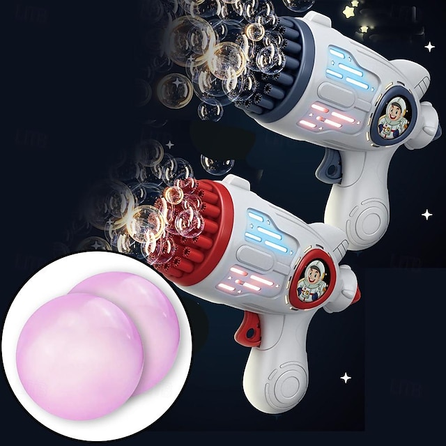  1pc Bubble Machine with Water BalloonFor Toddlers 32 Hole Light Up Bubble Maker For Kids Automatic Bubble Blower Bubble Blaster Summer Outdoor Toys