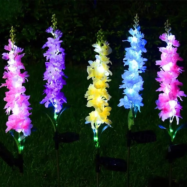  אורות פרחים סולאריים יקינתון אורות מדשאה סולארית סימולציה של אורות פרחים חיצונית עמיד למים גינה חצר דשא מרפסת גינה מרפסת קישוט חתונה חג 1/2/4 יחידות