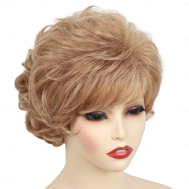 Short Blonde Pixie Cut Curly Wigs for White Women Full Fuffy Curly ...