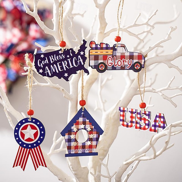  Independence Day Decorations: American Holiday Wooden Hanging Ornaments - Perfect for Celebrating USA National Holidays and Memorial Days