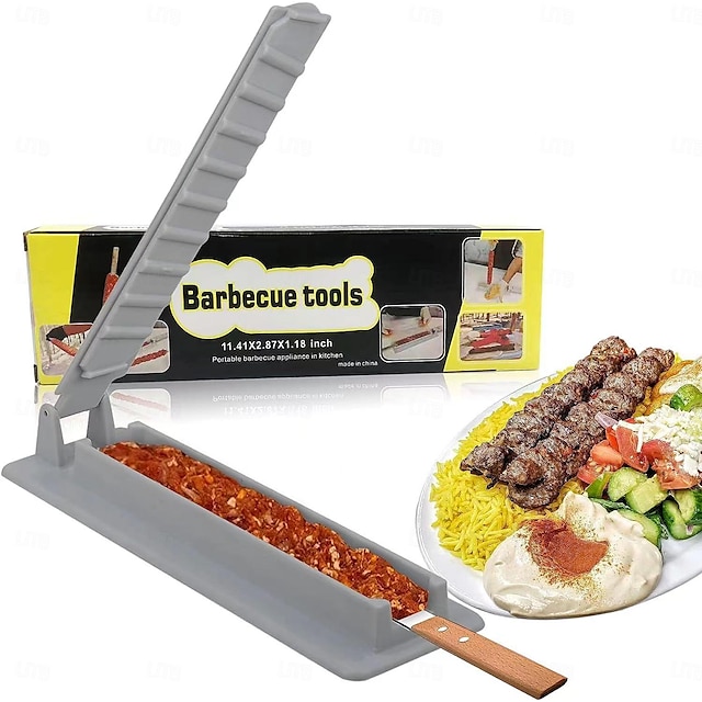  tudo-em-um fácil fabricante de kebab seguro de linha única & molde de espeto portátil para churrascos ao ar livre sem esforço, sem necessidade de energia