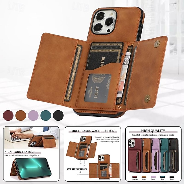  Phone Case For iPhone 15 Pro Max iPhone 14 13 12 11 Pro Max Plus Mini SE Wallet Case with Stand Holder Magnetic Full Body Protective Retro TPU PU Leather