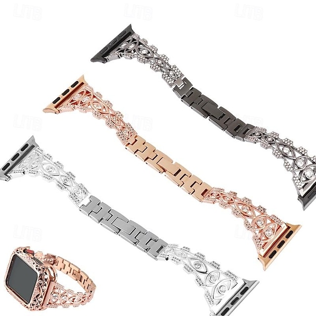  Bijoux Bracelet Compatible avec Bracelet Apple Watch 38mm 40mm 41mm 42mm 44mm 45mm 49mm Diamant bling Ajustable Respirable Acier Inoxydable Strass Bracelet de remplacement pour iwatch Ultra 2 Series