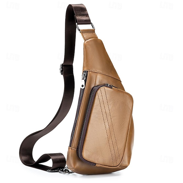  Men's shoulder bag with diagonal back retro top layer cowhide chest bag men's genuine leather shoulder bag