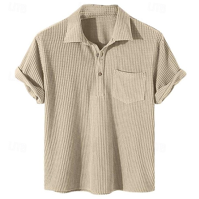  Men's Waffle Polo Shirt Golf Shirt Work Casual Lapel Short Sleeve Basic Modern Plain Button Spring & Summer Regular Fit Black White Royal Blue Khaki Dark Gray Waffle Polo Shirt