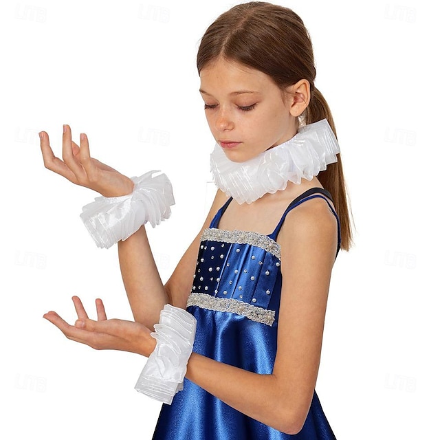  renessanssikaulus ranneke setti - vintage valkoinen kaula röyhelö ja ranne röyhelö hihansuut puku tarvikkeet pukeutumispakkaus aikuisille lapsille