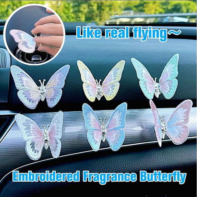  5/10 個の刺繍フレグランス蝶の装飾、愛らしい蝶の車のダッシュボードのエアベントの装飾、ドライブを落ち着かせる魅力的な車の装飾。