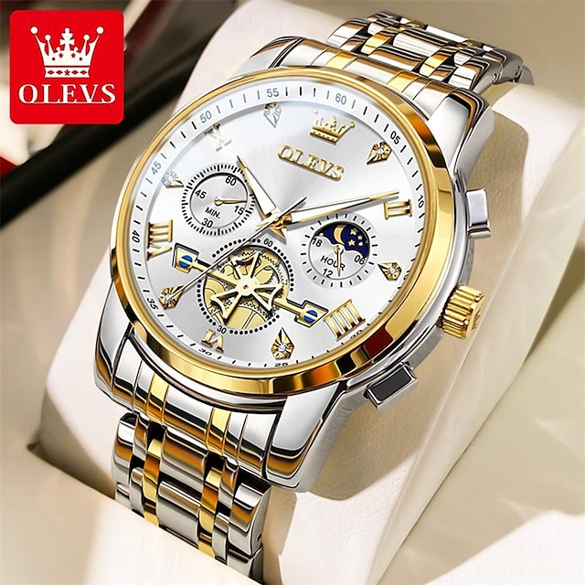  New Olevs Brand Men'S Watch Luminous Chronograph 24-Hour Indication Quartz Watch Business Steel Belt Men'S Waterproof Wristwatch