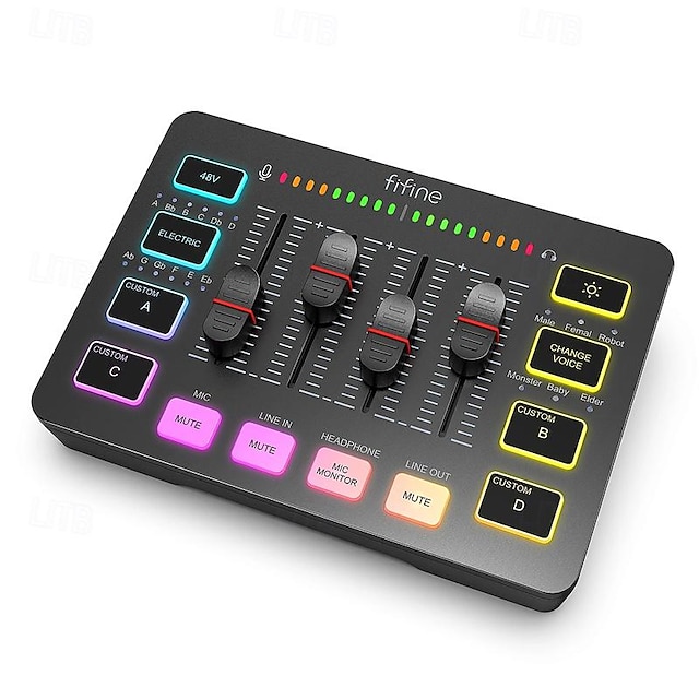  Gaming Audio MixerStreaming 4-Channel RGB Mixer with XLR Microphone Interfacefor Game VoicePodcastAmpliGame