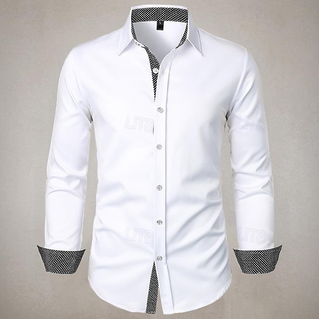  Men's Shirt Button Up Shirt Casual Shirt Summer Shirt Beach Shirt Black White Red & White Long Sleeve Polka Dot Lapel Hawaiian Holiday Pocket Clothing Apparel Fashion Casual Comfortable