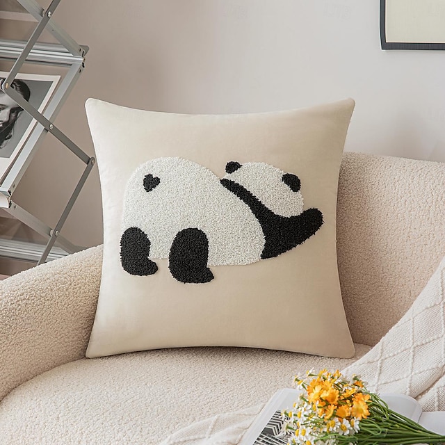  Fundas de almohada bordadas con patrón de panda para dormitorio, sala de estar, sofá, silla
