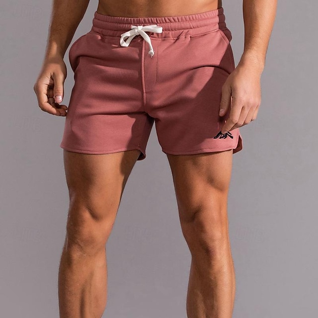  Men's Sweat Shorts Shorts Summer Shorts Embroidered Drawstring Elastic Waist Solid Color Comfort Breathable Short Outdoor Daily Fashion Casual / Sporty White Pink Micro-elastic