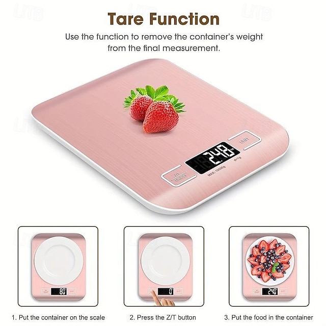  High Precision 10kg/22lb Digital Kitchen Food Scale - Easy-Clean Stainless Steel, 1g/0.1oz Graduation, Ideal for Baking & Cooking