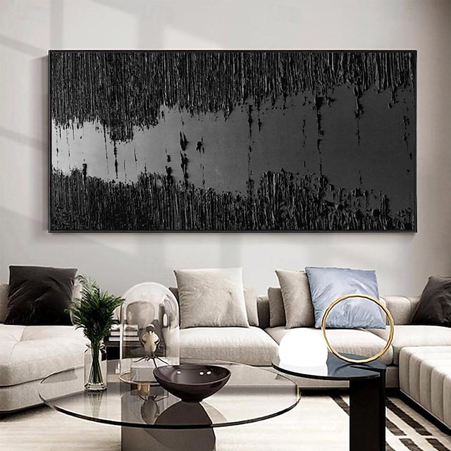  Handmade Oil Painting Canvas Wall Art Decoration Minimalist Black and White Abstract Texture Decorative Painting for Home Decor Rolled Frameless Unstretched Painting