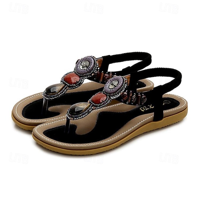  Pentru femei Sandale Boho Sandale cu platformă Plajă Toc Drept Boemia Vacanță PU Loafer Negru Caisă