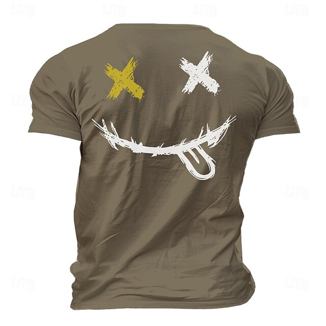  Herre Grimasse Emoji-ansikt T skjorte Kortermet T skjorte 3D-utskrift Crew-hals Skjorte Mote Designer treningsklær Gate Avslappet Daglig Heather Grey Mørkegrønn Grønn Sommer Vår Klær S M L XL XXL XXXL